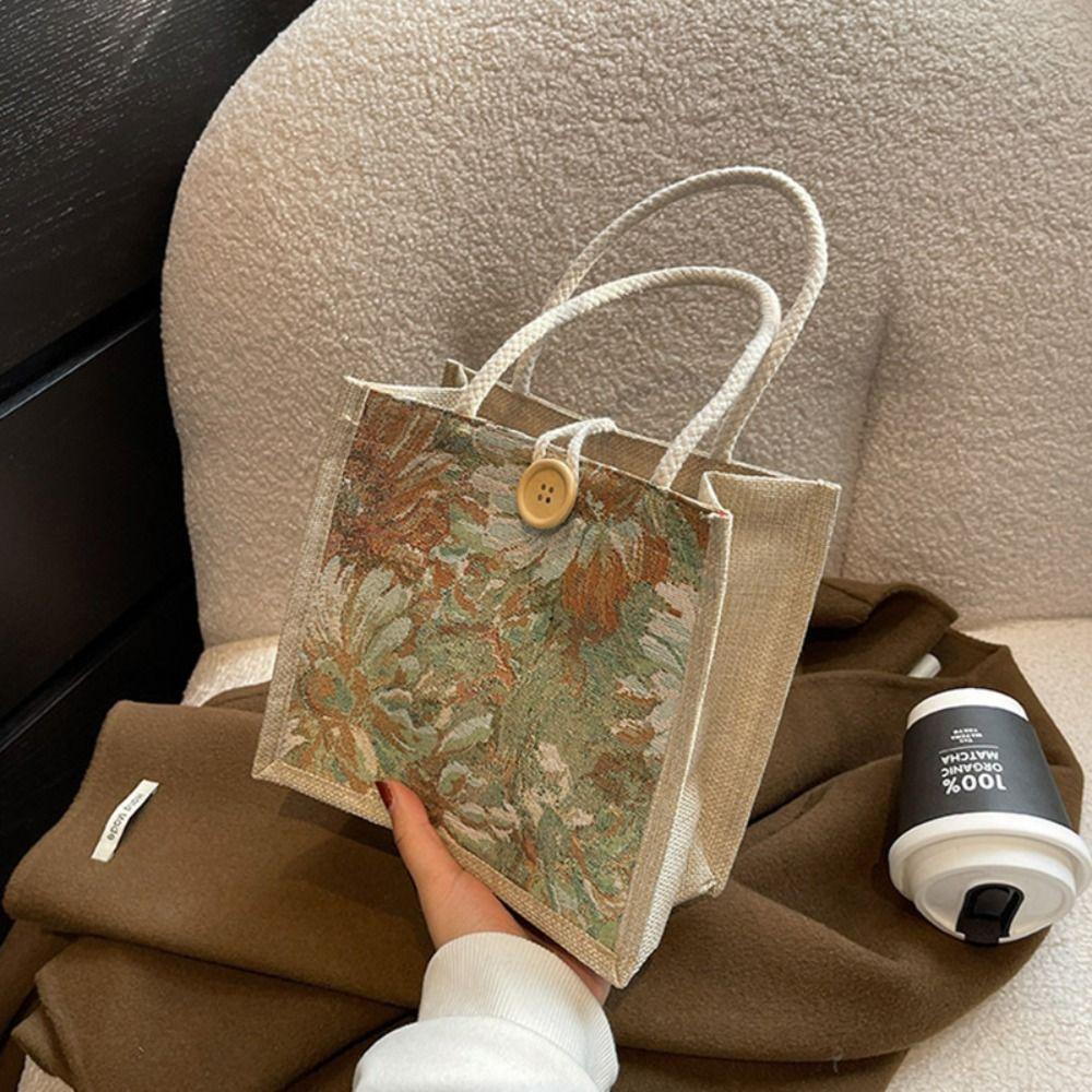 Printed Ethnic Style Canvas Bag Portable Printing Cloth Lunch Bag Linen Handbag  Female/Girls