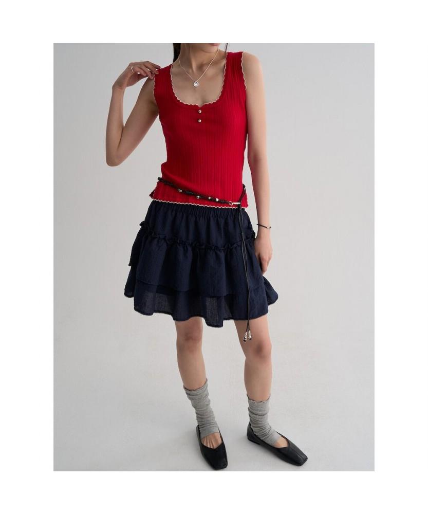 8SECONDS Color Sleeveless Knit Top Red