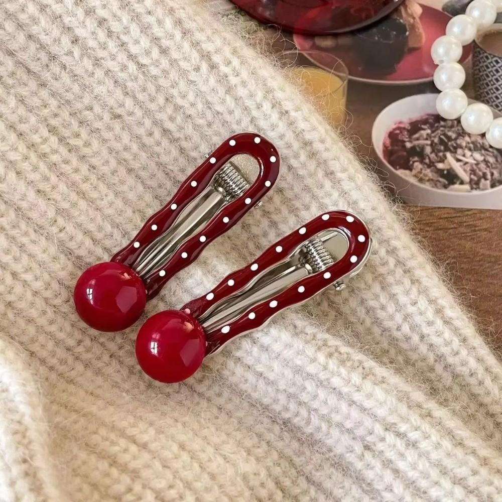 Red Retro Hair Clip Polka Dot Duckbill Hair Clips Sweet Bangs Clip  Hair Styling Accessories