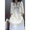Summer Heavy Industry Women's Vintage Embroidered Medium-length Loose Cotton and Linen Stylish Casual Pullover Top