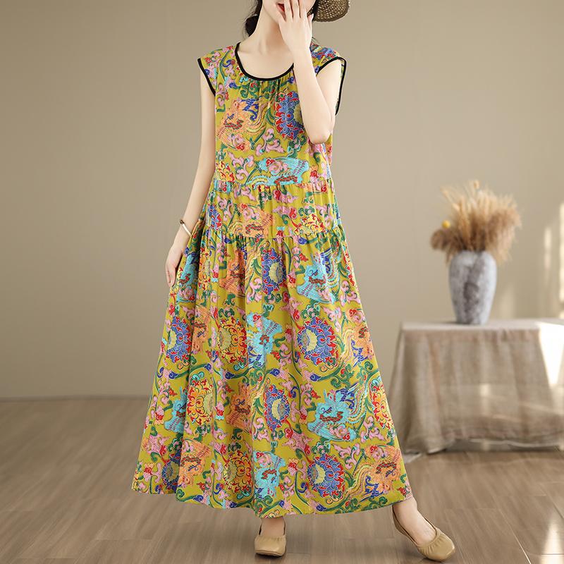 Elegant Women's Summer Dress Plus Size Casual Loose Sleeveless Long Dress Female Vintage Clothes