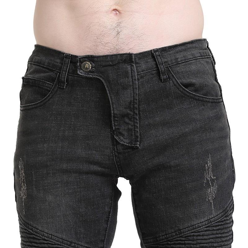Mens Motorcycle Riding Pants With Silicone Protective Pads Stretchable Slim Fit Biker Jeans Use