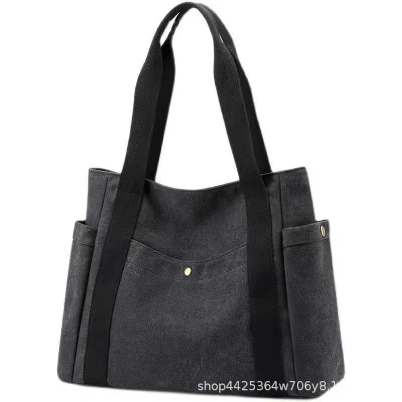 

New portable Japanese and Korean canvas shoulder bag women s bag large capacity multi-bag fabric bag casual work solid color tote bag Base width: 39cm, base depth: 14cm, height: 30cm