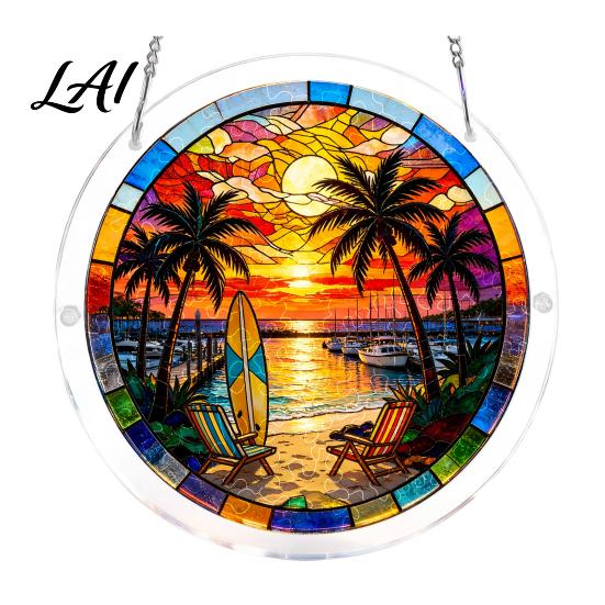 High Transparency Acrylic Puzzle Pendant Round Stained Glass Style Hanging Ornament 7.48 Mindful Weekend Activity Inch Window Decoration for
