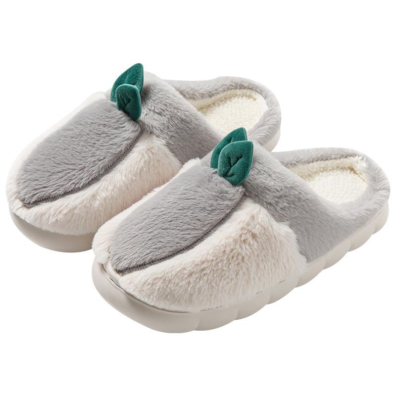 Cartoon color matching couple indoor wool slippers autumn and winter home use warm and velvet thick-soled couple cotton slippers