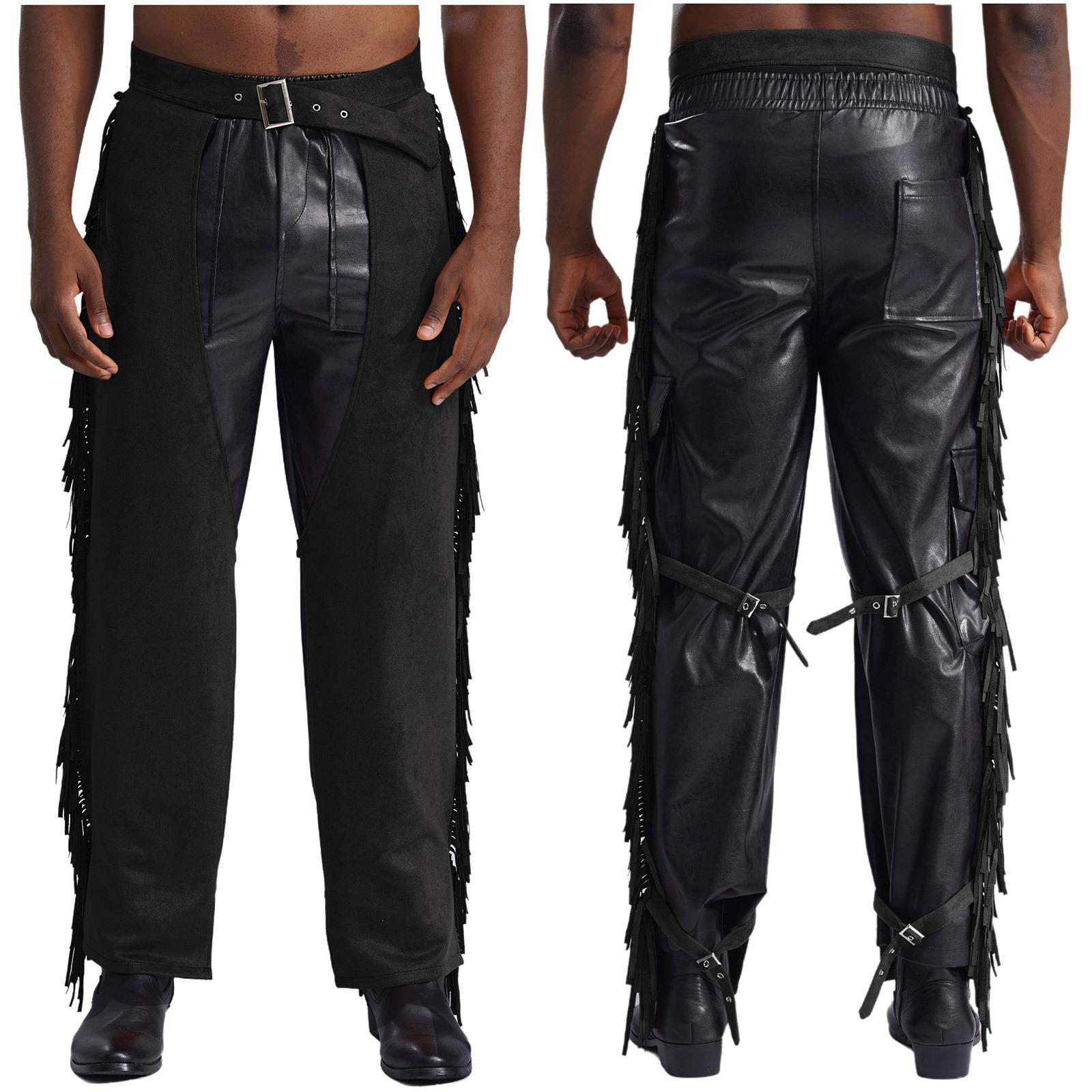 

Чоловічі замшеві штани-ковбої з бахромою, дизайн з відкритим кроком, деталі з китицями, західні штани для костюмованих вечірок на Хелловін 3XL чорний