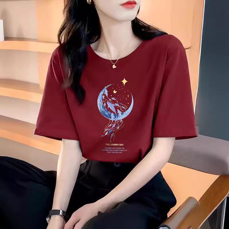Women's 2025 Summer Unisex Round Neck Printed Short-Sleeve Loose Cotton T-Shirt