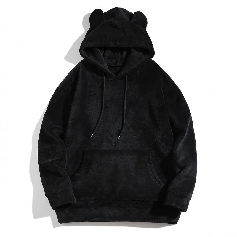 Plus Size Hooded Long Sleeve Casual Mens Coral Fleece Pullover Sweatshirt