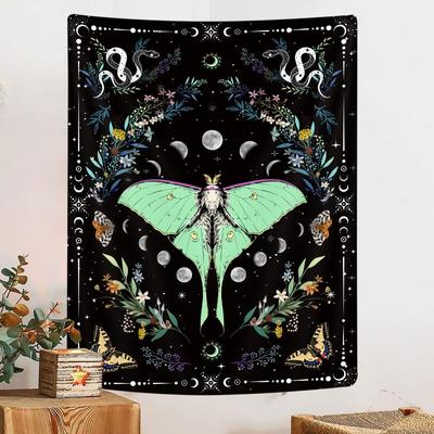 Boho Butterfly Floral Aesthetic Vertical Tapestry, Cute Moth Vintage Botanical Fairy Flower Plant Tapestry Wall Hanging for