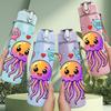 1PC Colorful Octopus Sea Creature Cartoon 750ml Color Plastic Sports Water Bottle Leakproof Flip Straw Lid Suitable for Sports Office Home Use