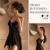 Women's Nightdress Sleepwear Lace with Panties Front Buttoned Steel Ring Mesh See-through Pajamas