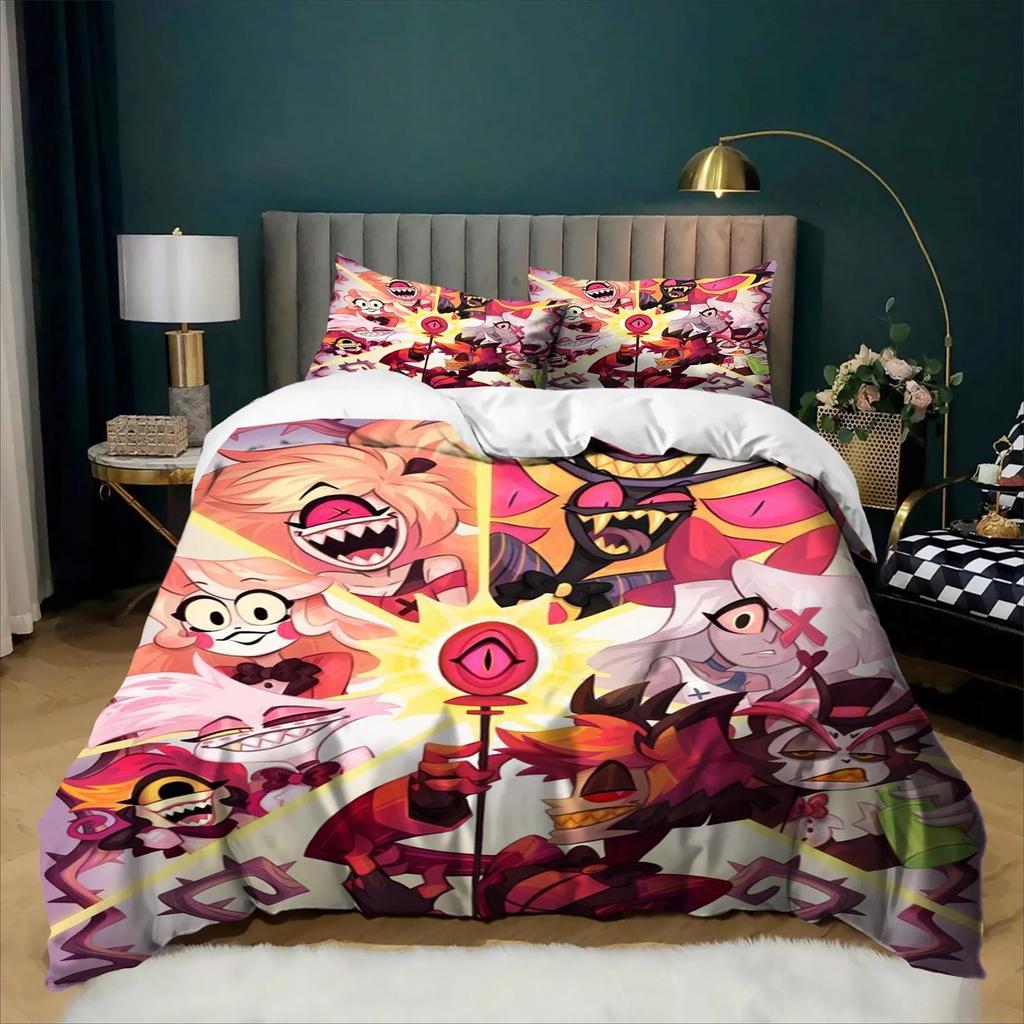 Hazbin Hotel Style 3D Duvet Cover Set Anime Print 2/3pcs Bedding Set For Boys Teens Adult Bedroom Decoration Single Twin Full