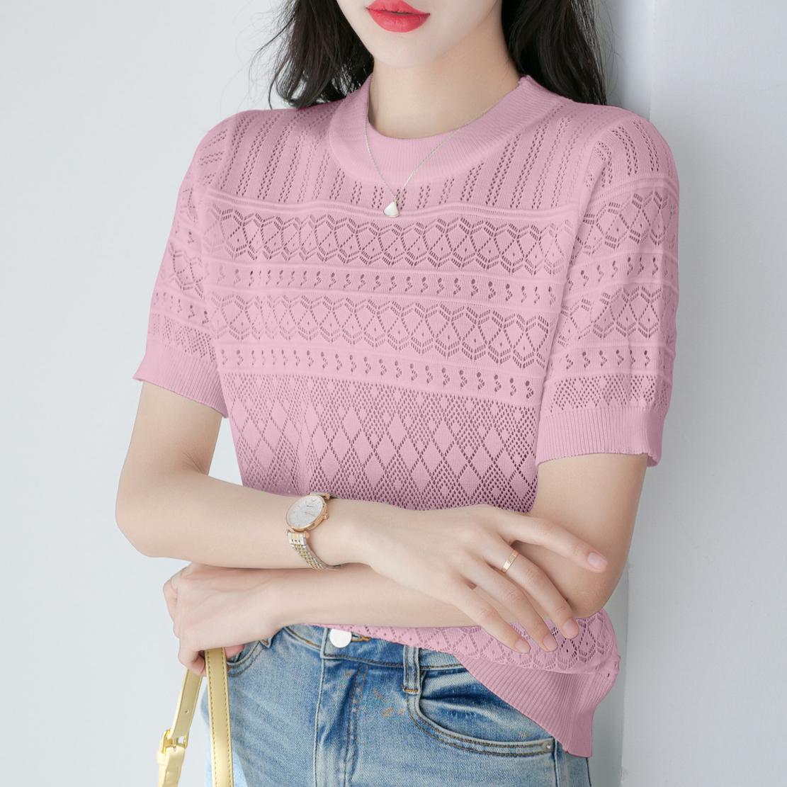 

Женские модные повседневные однотонные блузки и рубашки с короткими рукавами и круглым вырезом с принтом M светло-фиолетовый