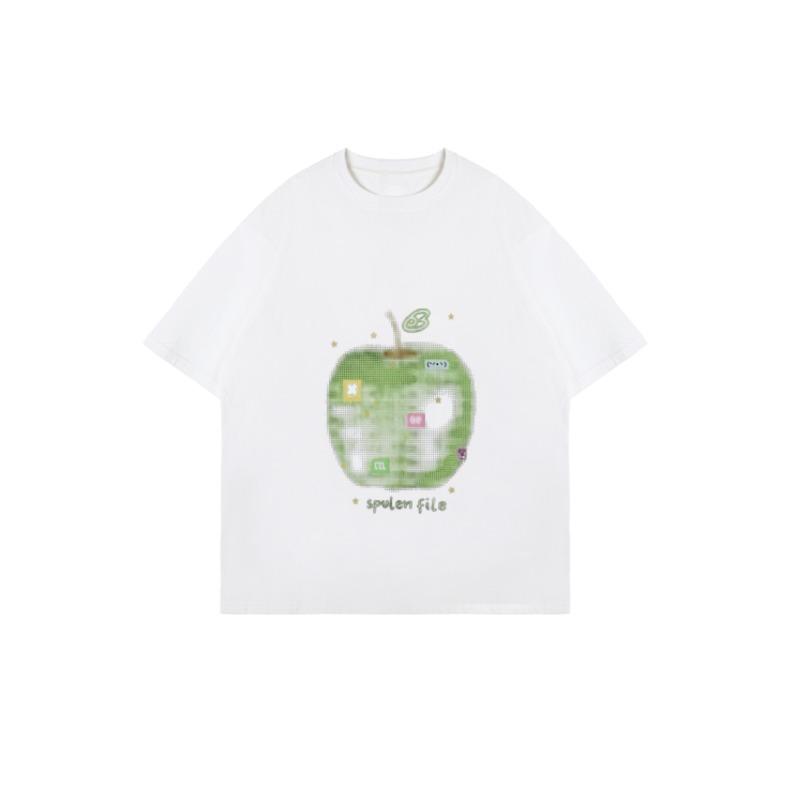 Oversized T Shirt Black Apple Graphic Print With Spulen File Text Casual Streetwear For Women