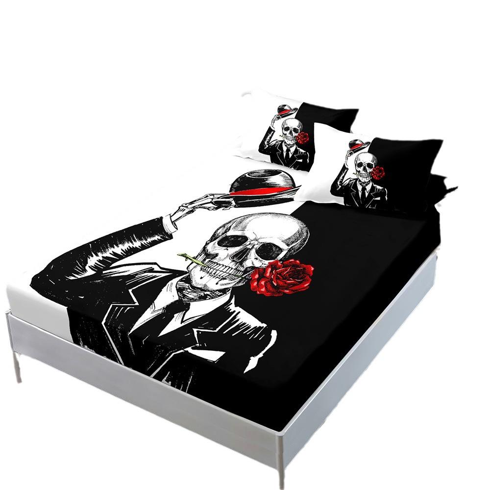 Skull Mattress Three-Piece Set, Bedspread, Pillowcase, Mattress Protective Cover, Dust-Proof And Non-Slip.