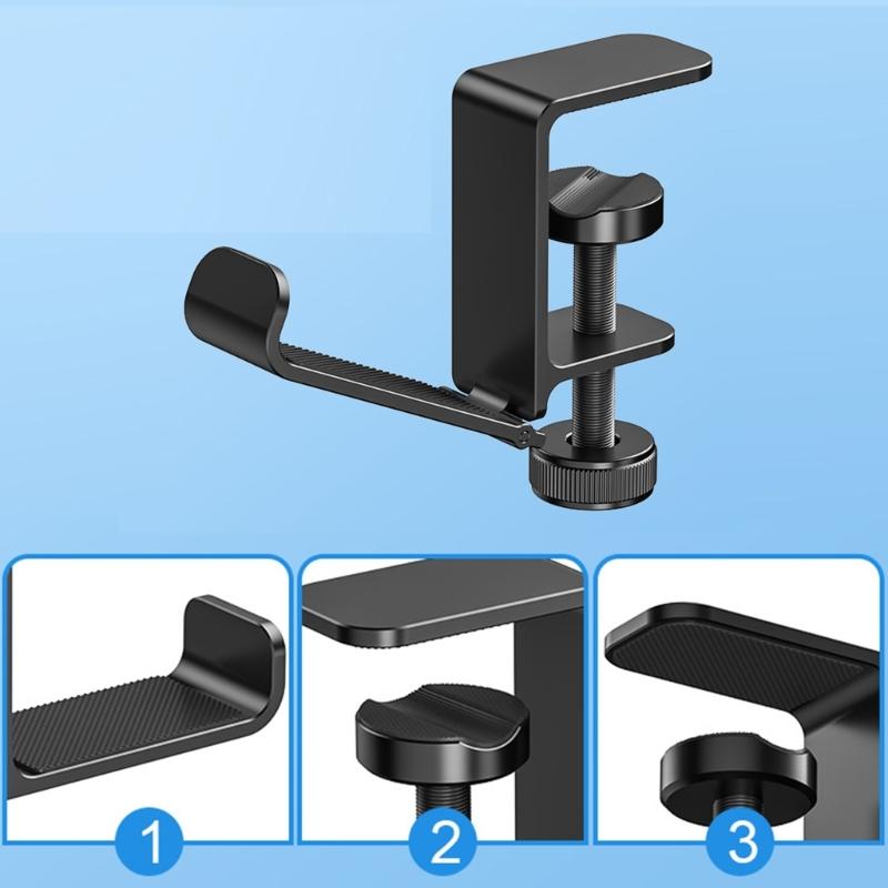 Metal Earphone Holder Under Desk Headphone Stand Headset Hanger with Adjustable Clamp Aluminum Hook