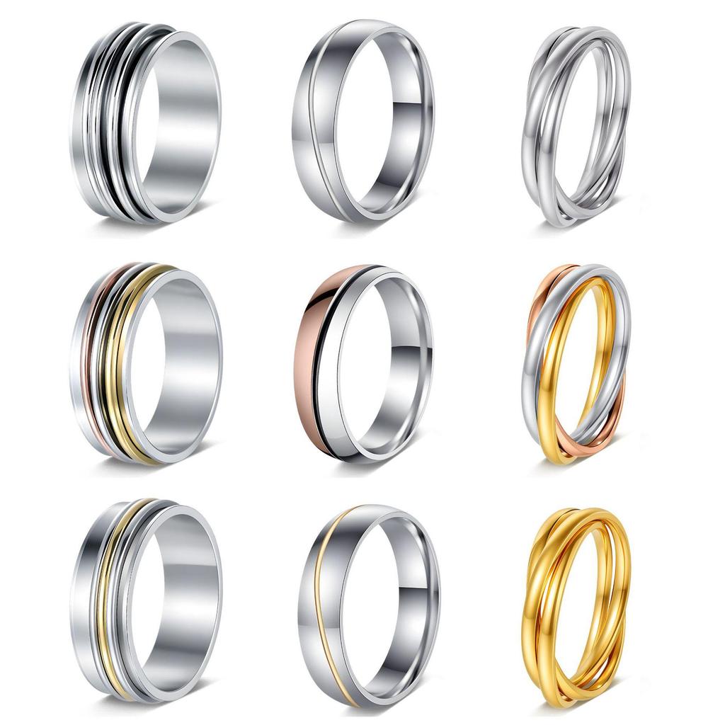 Anel Rotativo Titanium Aço Inoxidável Anti-Stress Feminino Tricolor de Nicho – Joia Que Não Desbota