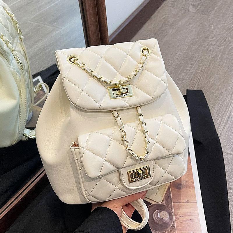 Spring and summer new fashion diamond checkered chain multi-back shoulder bag women's casual commuter temperament backpack