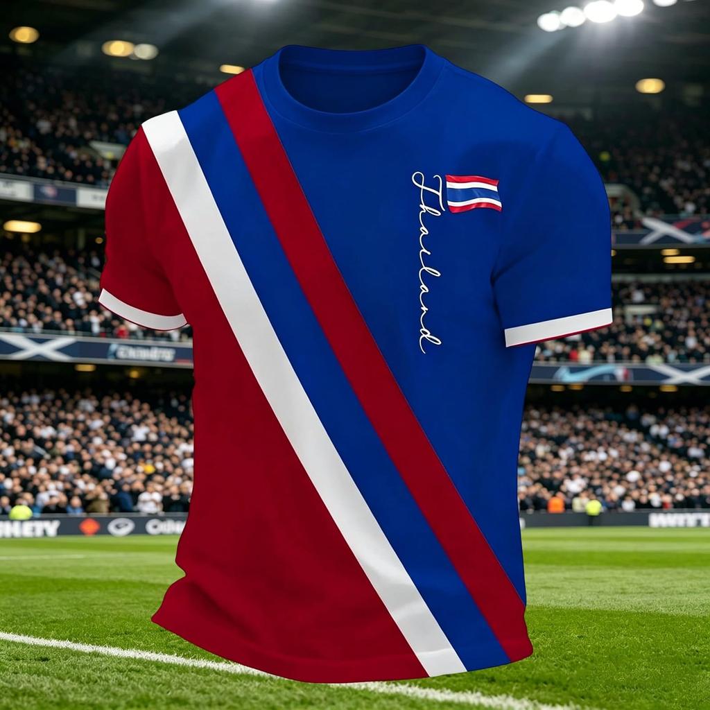 Men Crew Neck Short Sleeve Pullover T Shirt with Football Print Casual Fit Top for Sports and Fans France Theme