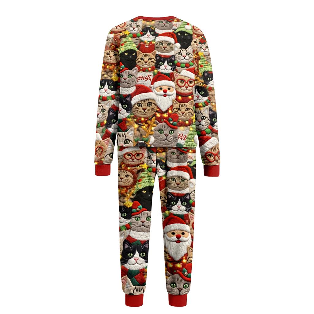 Matching Family Christmas Print Flannel Homewear Set Long-Sleeve Top And Pants