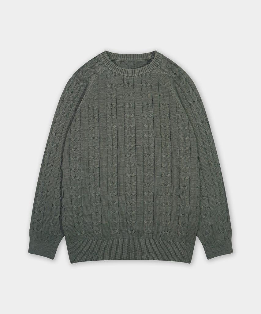 BIRBANTE Garment-Dyed Washable Cable Knit - Ash Khaki