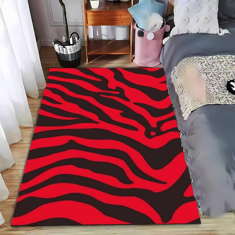 Red and Black Zebra Stripe Carpet Non-slip Rug Suitable for Living Room and Bedroom Sofas
