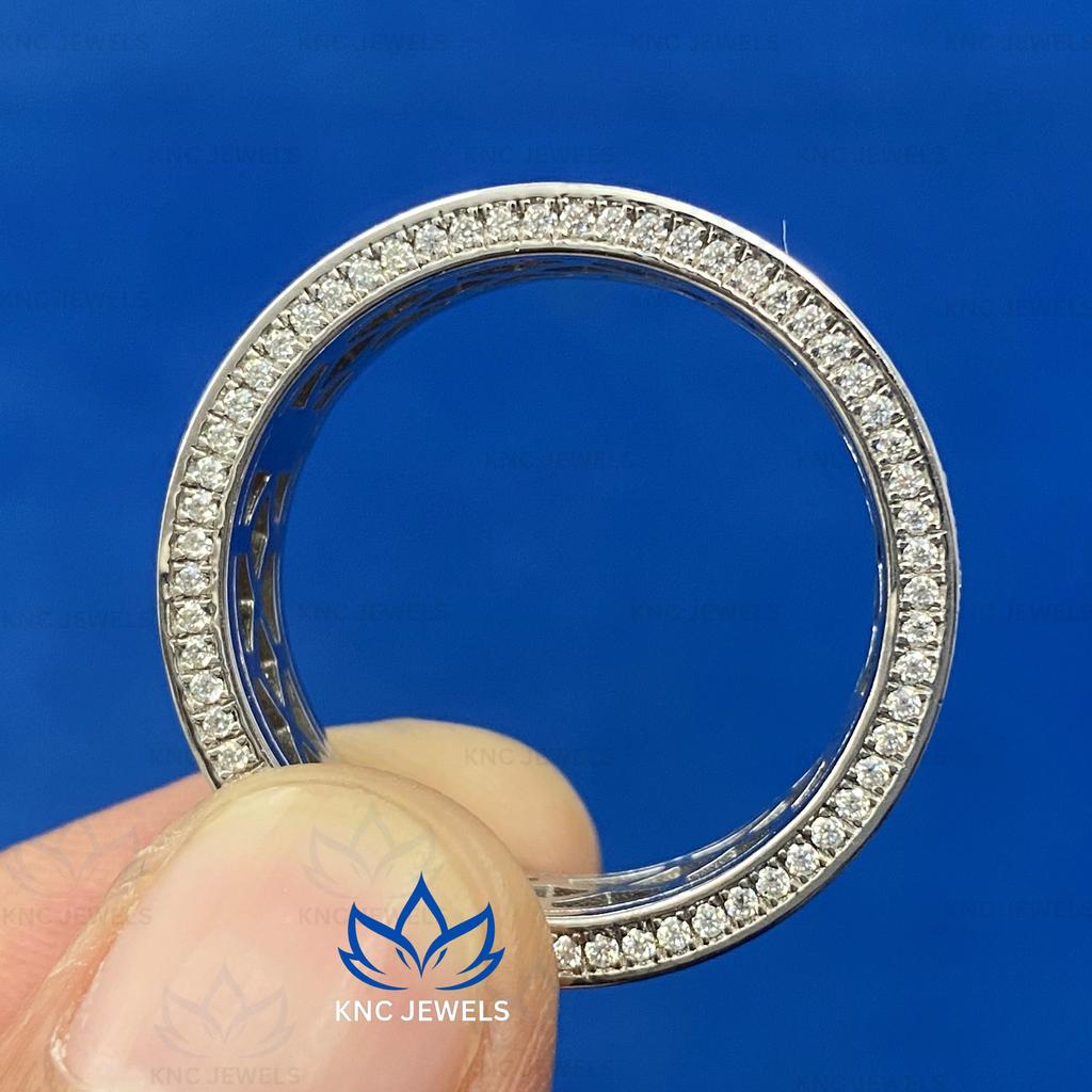 KNC Jewels Round Cut Moissanite Eternity Wide Wedding Mens Womens Band 925 Sterling Silver