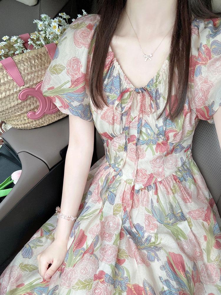 Women's Summer 2026 Elegant Floral Chiffon Maxi Dress - Petite Fit