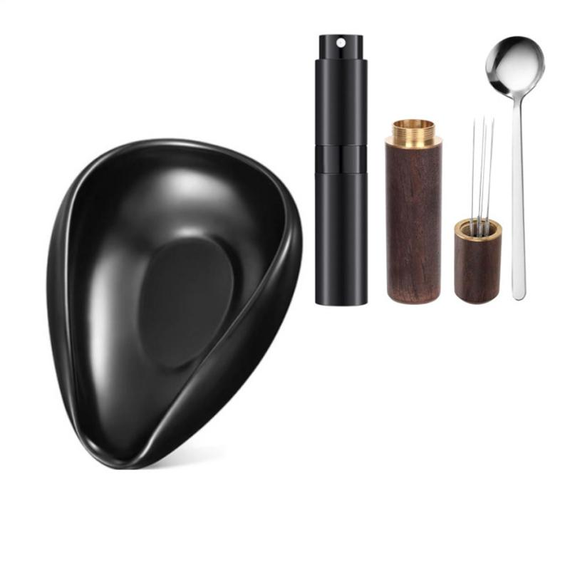 Ceramic Coffee Bean Dosing Cup with Anti-Static Spray Bottle Tea Leaves Measuring Tray Barista Scoops Set for Precision Brewing