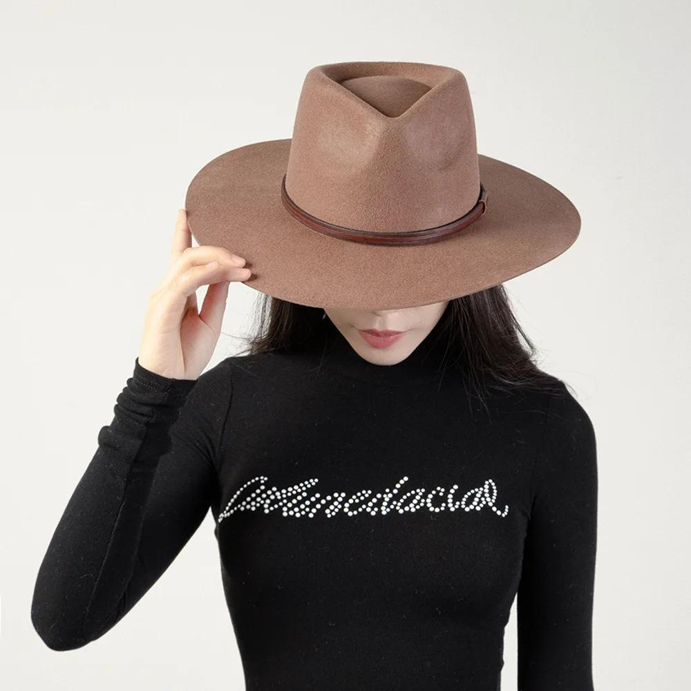 Australian 100% Wool Vintage Fedoras Hat For Women/Men Jazz Top Wool Felt Hat With Brown Belt Big Head Size Sun Hat M/L/Xl 61Cm