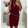 Fashion Women elegant Casual Slim Fit High Quality Solid Metal Buckle Plus Size  Irregular Dress