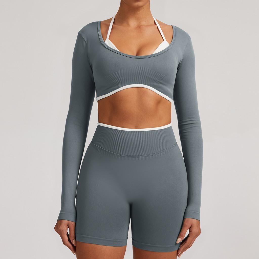 Seamless Yoga Set Long Sleeve Fitness Wear With Moisture Wicking For Women Outdoor Running