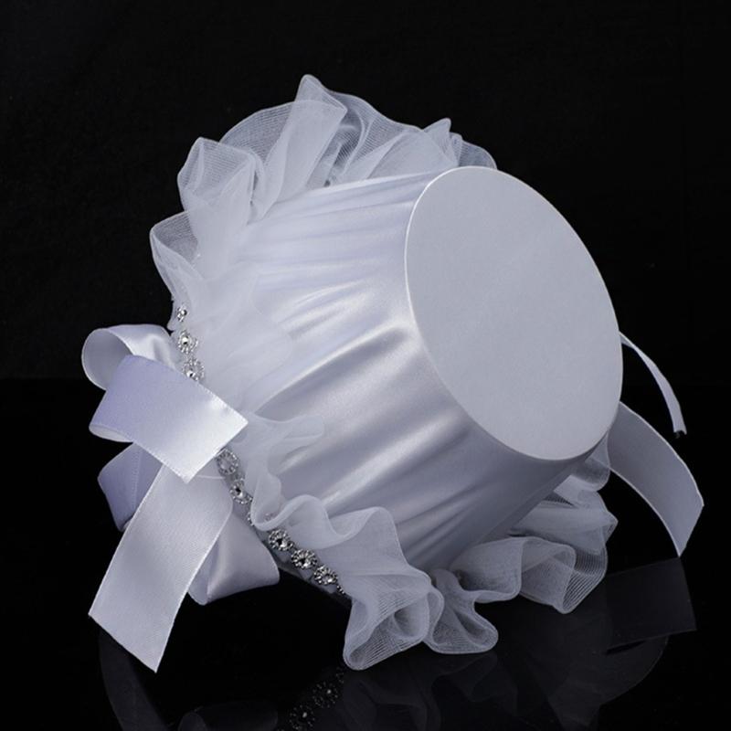 Romantic Petals Storage Satin Flower Girl Basket Bowknots Decor White for Wedding Ceremony Party Decorations 5 Style