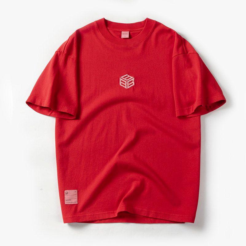 Vintage Men s Short Sleeve Cotton Export Export Embroidery Red XL