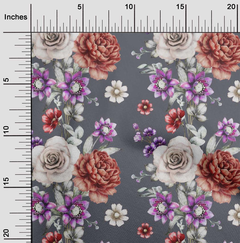 oneOone Cotton Flex Black Fabric Leaves|Lotus & Rose Floral Quilting Supplies Print Sewing Fabric By The Yard 40 Inch