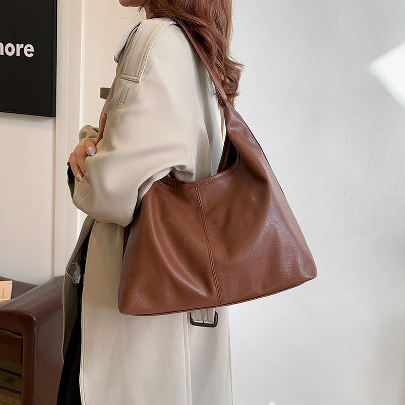 Handbag Solid Color Retro Simple Fashion Shoulder Bag Casual Texture Fashionable Large Capacity Tote Bag