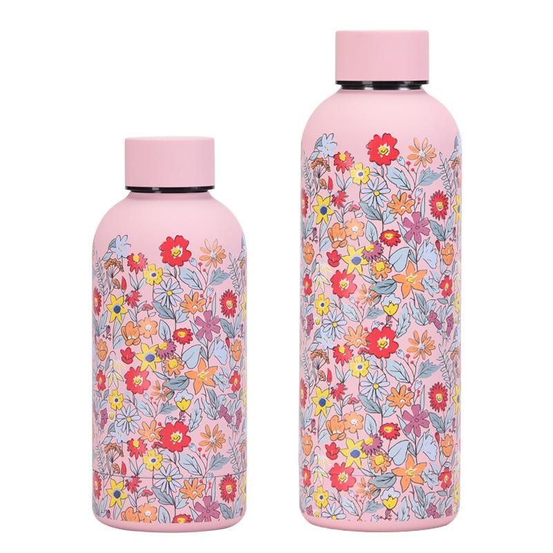 Large Capacity Thermos Cup Wide Mouth Portable Outdoor Sports Kettle Straw Cup Set Printed Water Cup