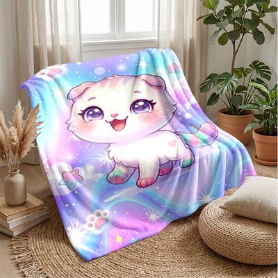 Glowing Fantasy Kitten Theme Blanket Lightweight Warm Flannel Blanket Decorative Throw Blanket for Home Decoration
