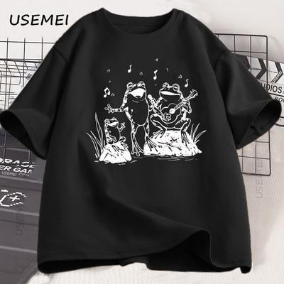 Froschmusiker 90er Retro T-Shirt Herren Damen Vintage Frosch Grafik T-Shirt Niedlich Lustig Liebhaber Baumwoll-Tee Unisex Kurzarm Kleidung