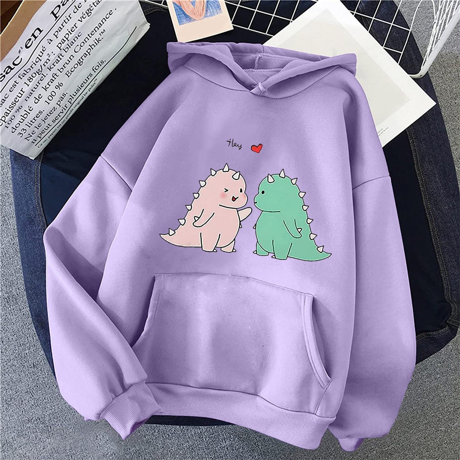 Women s Fashion Casual Fun Print Hooded Sweatshirt Loose Sports Tops Pullover S