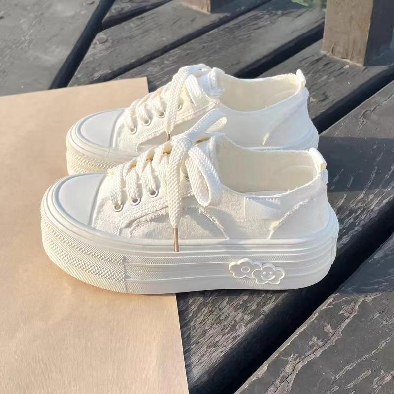 Cloud white shoes summer girls with skirts versatile niche design breathable canvas casual shoes