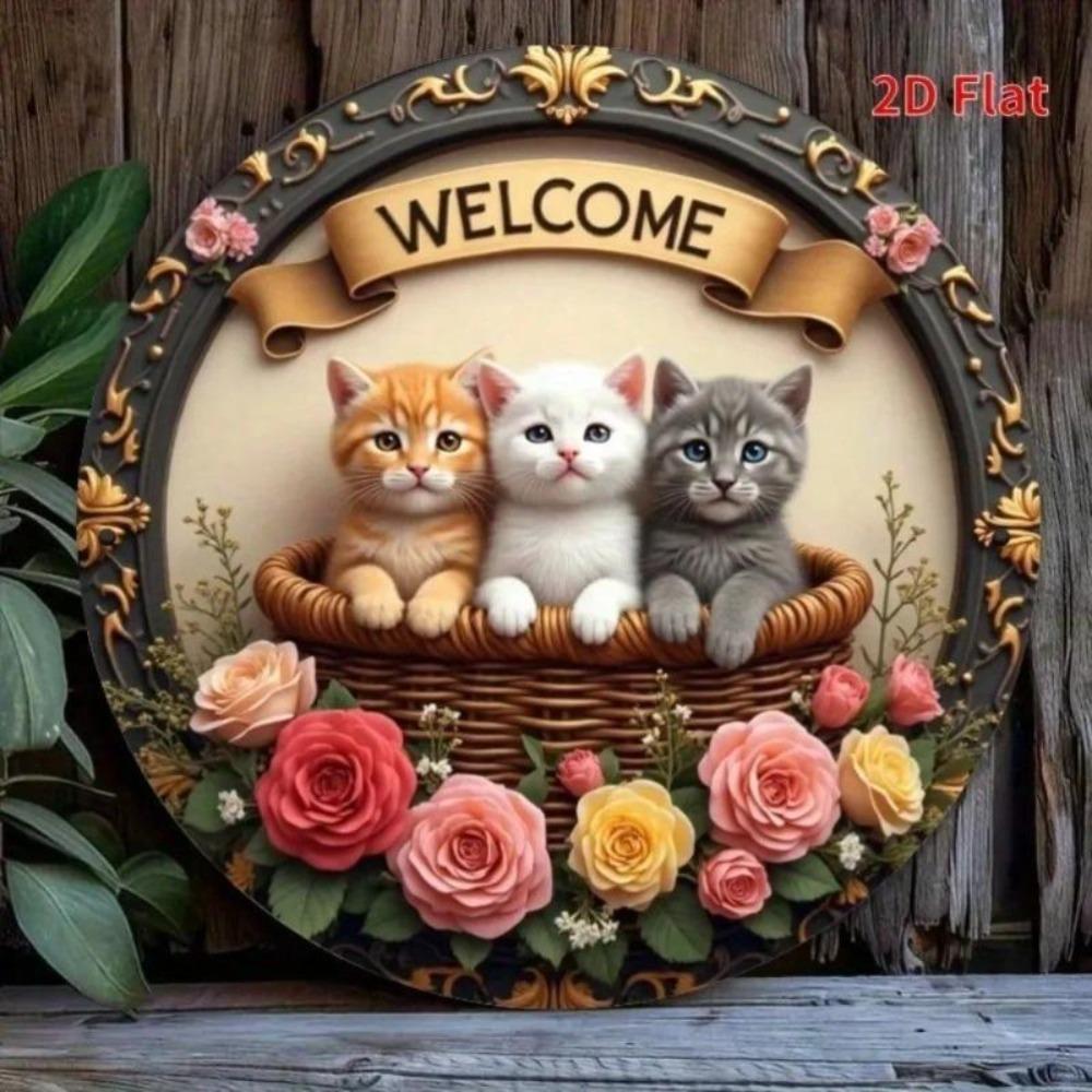 Metal Welcome Sign Wall Art Cat Decor Vintage Three Cats Welcome Symbol