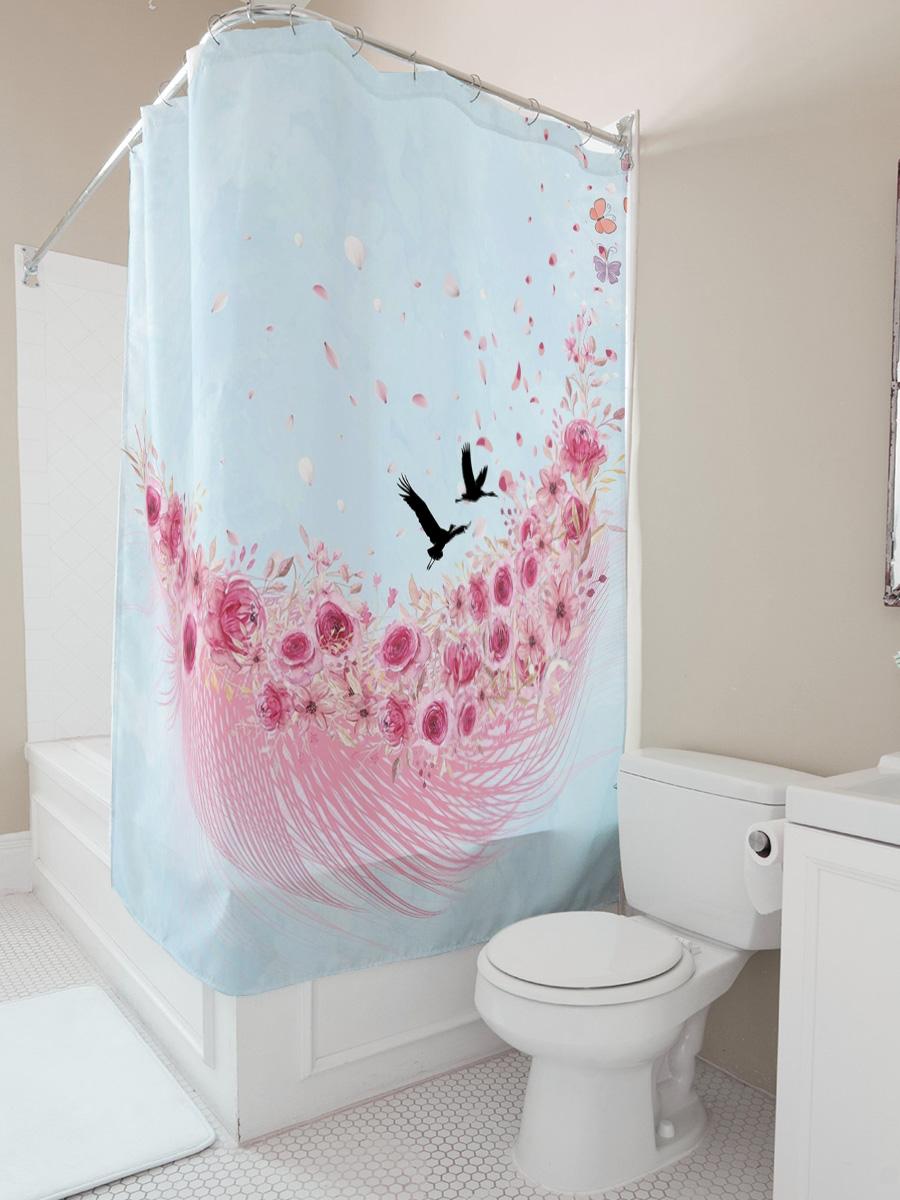 

Watercolor Floral And Birds Print Shower Curtain For Bathroom Decor W60H190(CM)-1 Pcs