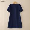 ZANZEA Women Casual Round Neck Solid Color Summer Short Sleeve Dress
