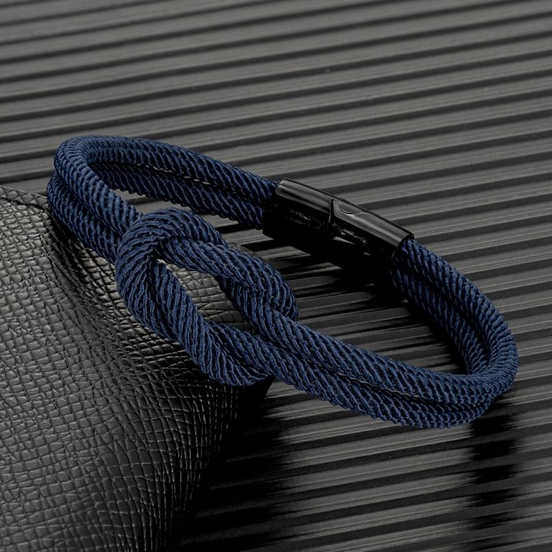 Herren Doppel-lagiges geknotetes Seilarmband für Damen Schwarzer Edelstahl Schieber Magnetverschluss Unendlichkeit Partner Schmuck