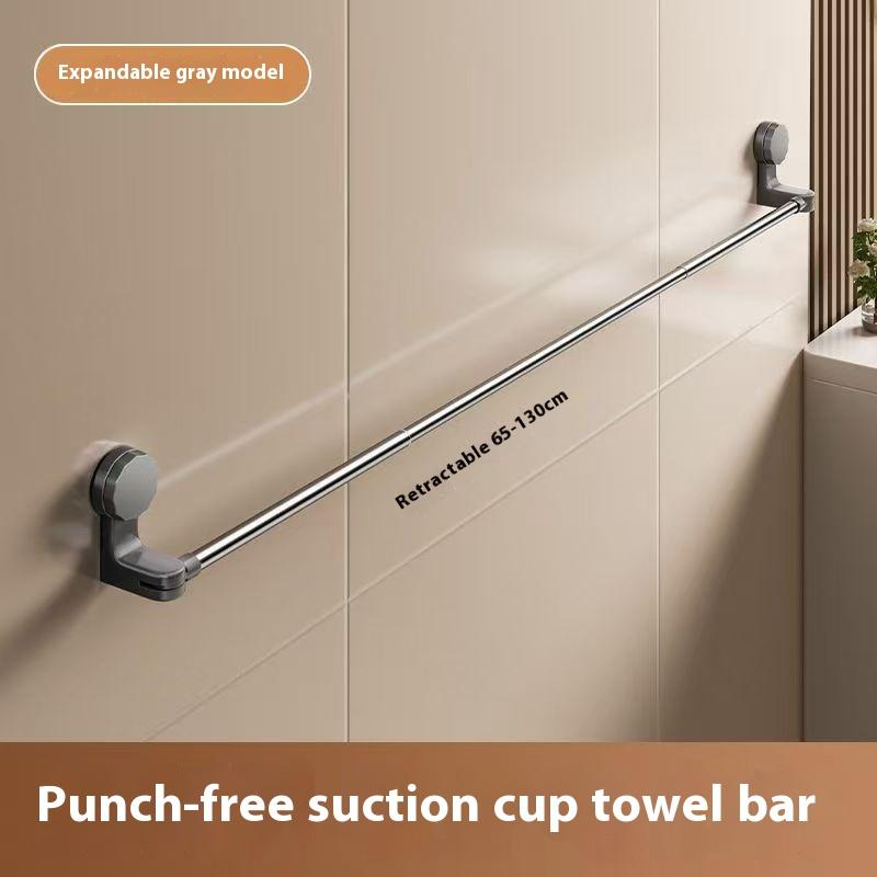 Adjustable No Drill Towel Rac Strongest Suction Cup 360 Rotate Bathroom Storage Space Saving Telescopic Rod Easy Install