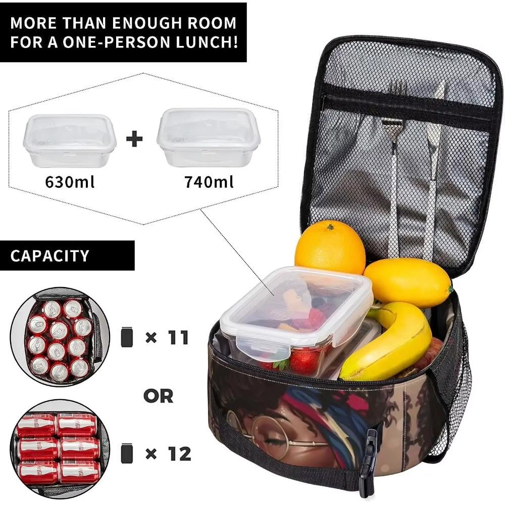 Sac à déjeuner Afro-Américaine Afro Femme Portable Isolé Boîte à Lunch Femmes Réutilisable Thermique Sacs Bento pour Voyage Pique-Nique Travail
