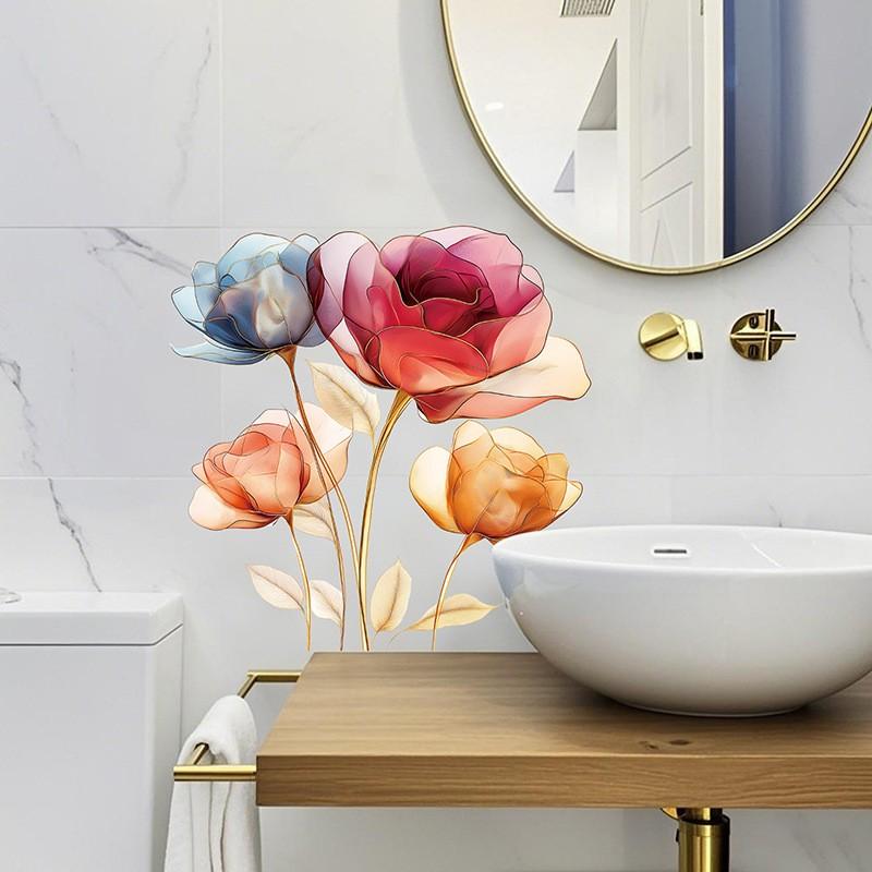 Colored Flower Wall Stickers Bedroom Living Room Corridor Entrance Background Floral Wall Stickers Bathroom Cabinet Ceramic Tile Decoration Decal