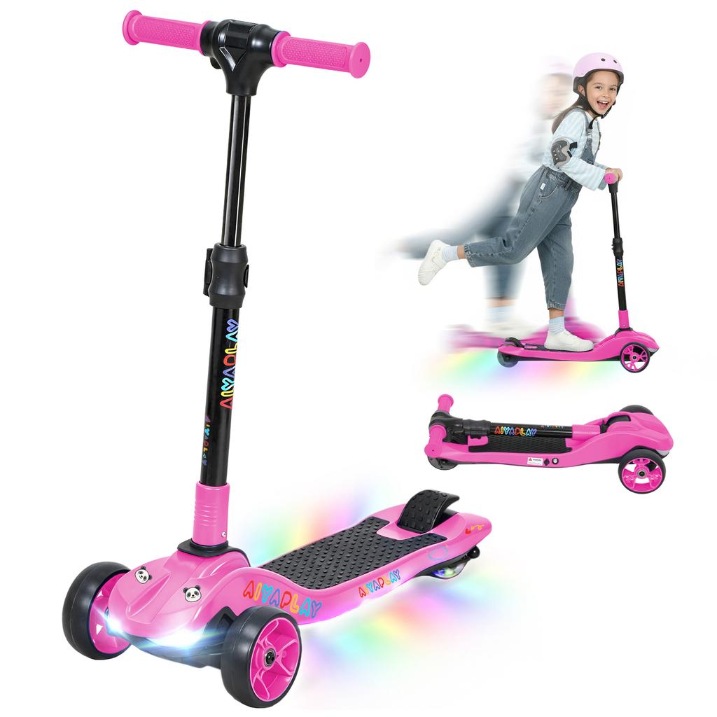 Three-Wheel Foldable Electric Scooter for Kids Aged 6-10 Years, Pink