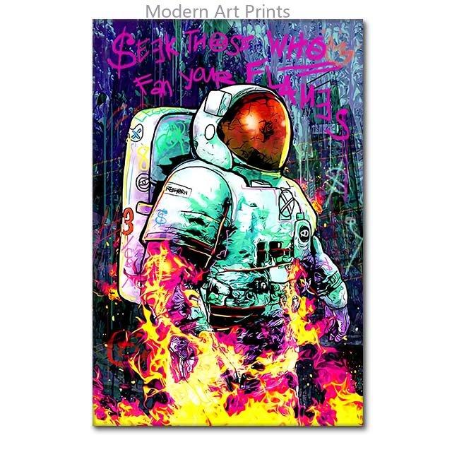 Cool Space Astronaut Canvas Painting Street Graffiti Posters and Prints Wall Art Pictures For Living Room Home Decor Unframed